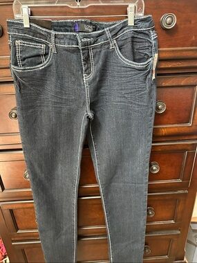 London Times Black Skinny Jeans with Contrast Stitching